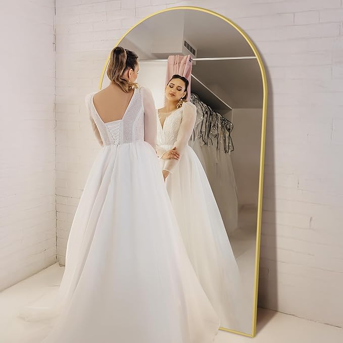 Oversized Floor Mirror Full Length 82"X44", Extra Large Arched Full Length Mirror with Stand, Tempered Glass Gold Standing Mirror for Bedroom Living Room Clothing Store Gym, Aluminum Alloy Frame
