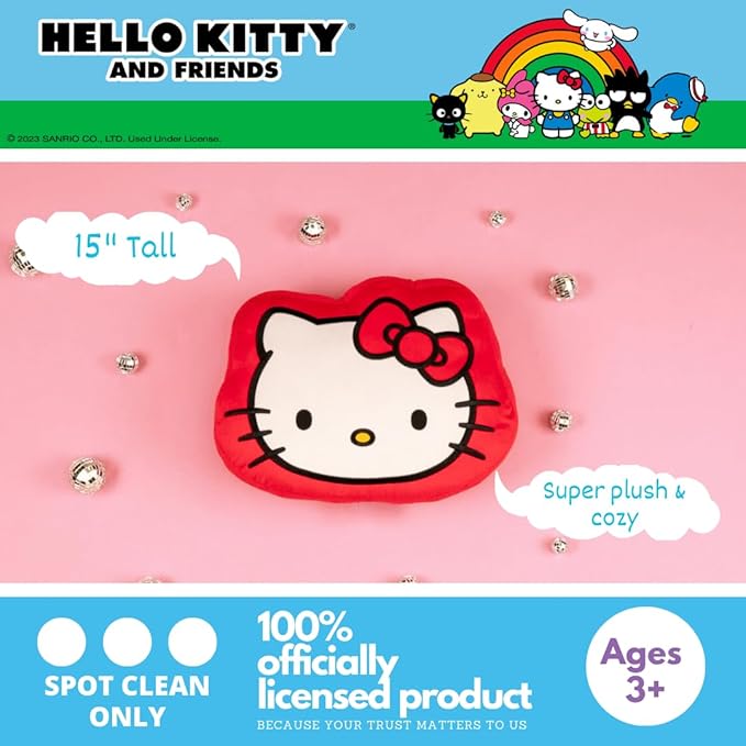 Hello Kitty Gusset Bedding Super Soft Plush Decorative Pillow, One Size, (100% Officially Licensed Product) By Franco