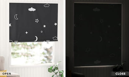 LazBlinds 100% Blackout Roller Shades, No Tools No Drill Cordless Blinds for Windows, Thermal Insulated UV Protection Privacy Window Shades for Bedroom (35''W x 72''H, Stars)