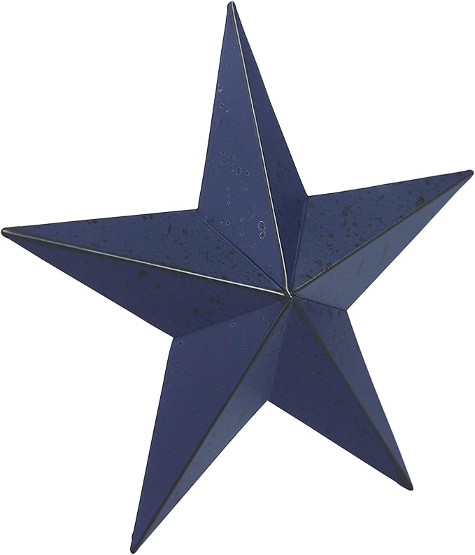 VHC Brands Patriotic Faceted Metal Star Navy Wall Hanging 8x8, Independence Day Decor, American Star Design, Distressed Appearance Metal Wall Hanging