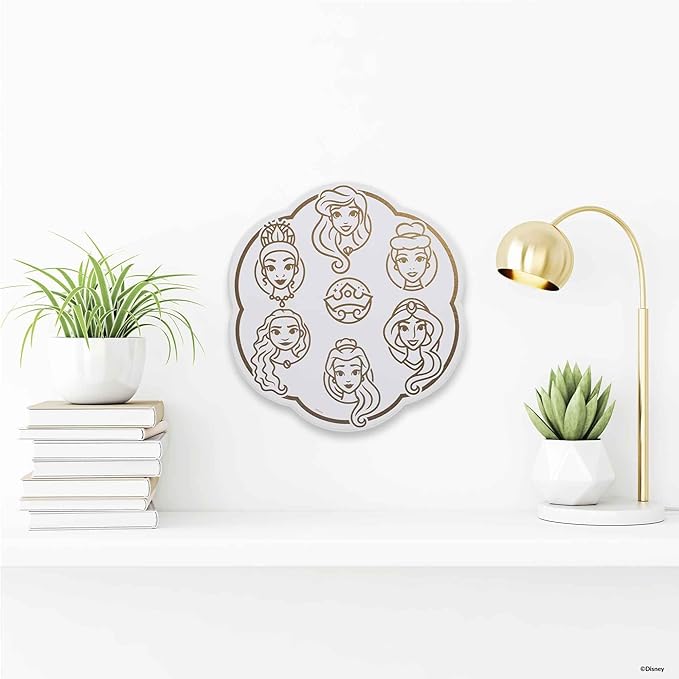 Open Road Brands Disney Princess Icons Scalloped Wood Wall Decor - Beautiful Disney Princess Wall Art for Home Decorating