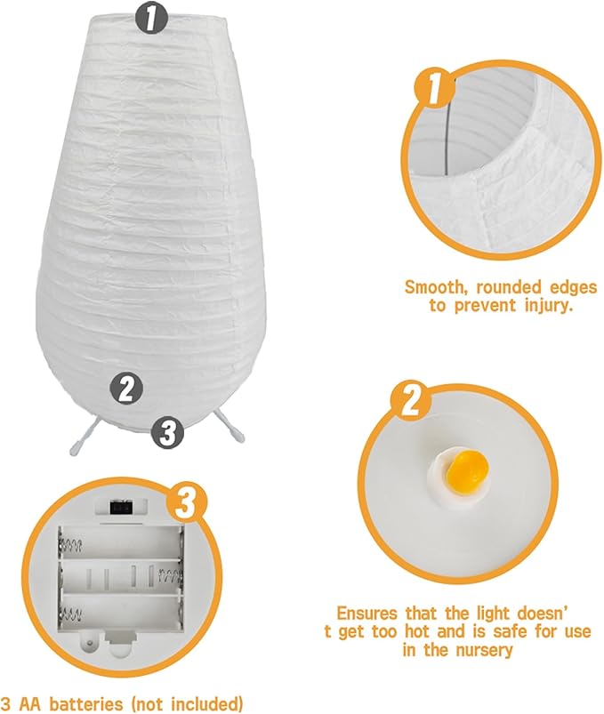 YY YEARCHY Cordless Paper Lamp Table Lamp Japanese Rice Paper Shade for Bedroom Livingroom (1, 10.43"x 5.71")