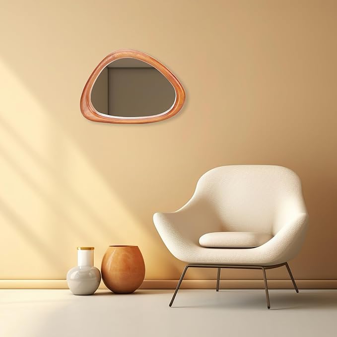 MAGFLERUM Irregular Wall Mirror, 15 * 10 inch Asymmetrical Wood Mirrors, Small Wall Mirror, Hanging Vertically and Horizontally. Mirrors for Wall Decor (Red Walnut)