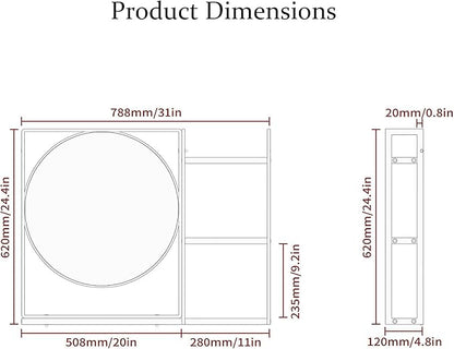 White Metal Framed Bathroom Mirror with Shelf, 31" X 24.4" Rectangular Wall Mounted Bathroom Vanity Mirror, Modern Bathroom Mirror with Storage for Over Sink, Entryway