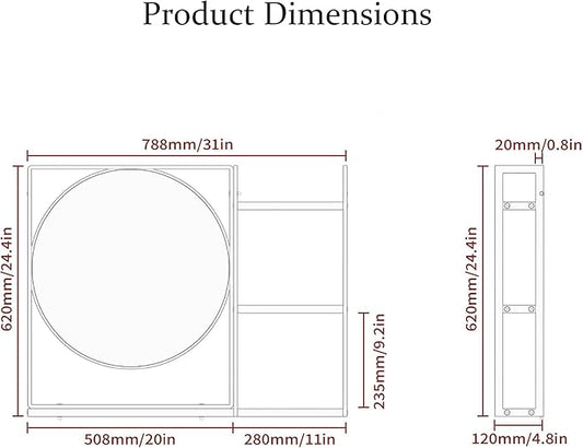 White Metal Framed Bathroom Mirror with Shelf, 31" X 24.4" Rectangular Wall Mounted Bathroom Vanity Mirror, Modern Bathroom Mirror with Storage for Over Sink, Entryway