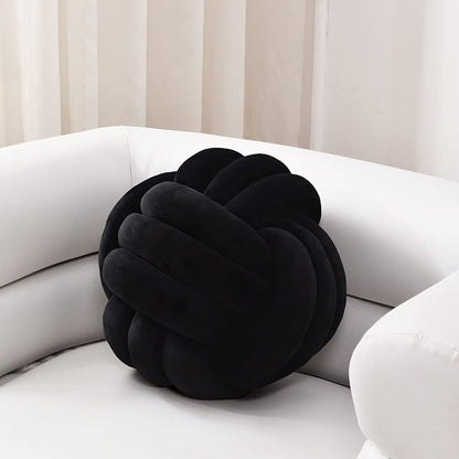 Sioloc Soft Knot Ball Pillows,Round Throw Pillow Cushion Home Decoration Plush Pillow,Throw Knotted Pillow Handmade Round Plush Pillow（7.8inches,Black）