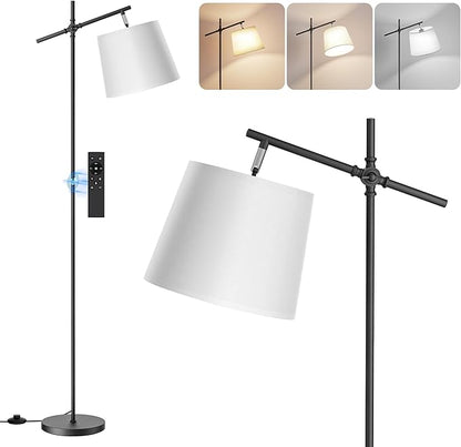 SIBRILLE Floor Lamp with Linen Shade, Dimmable Tall Standing Lamp with Remote Control & 3 Color Temperatures Bulb, Modern Swing Arm Floor Lamps for Living Room Bedroom Office Corner