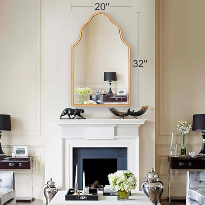 Chende Arched Mirror for Wall Decor, 32"X20" Gold Wall Mirror for Bathroom, Elegant Scalloped Mirror for Living Room, Entryway, Dining Room