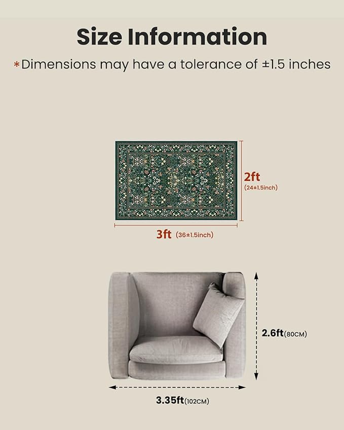 AMADA HOMEFURNISHING Entryway Rugs 2x3 Small Rug, Floral Washable Area Rug Door Mat with Non-Slip Backing, Soft Low Pile and Durable Edge Binding Throw Rug, for Entryway, Kitchen, Bathroom