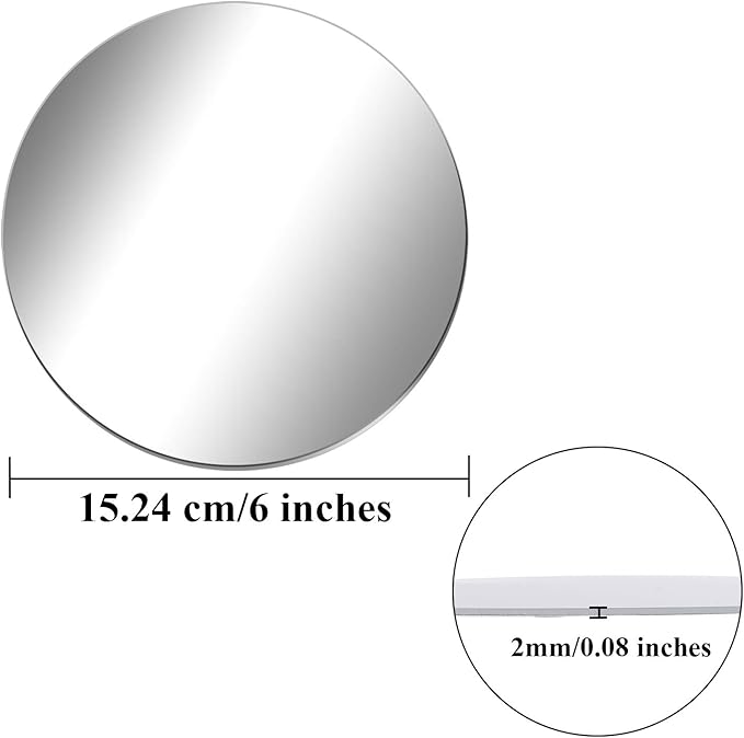 Aneco 6 Pack Acrylic Round Mirrors Non Glass Round Mirror Plate Self Adhesive Mirror Stickers for Home Wall Decor or Wedding Table Centerpiece, 6 Inches, (Thickness 2 mm)