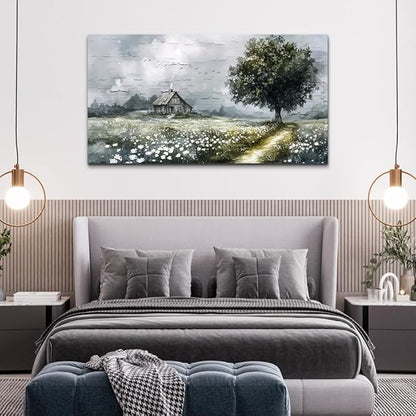 ERQINHUA Gray Large Canvas Wall Art For Living Room Farmhouse Wall Decor For Bedroom Office Home Decor Field scenery Paintings Tree Landscape Wall Pictures Printed Artwork Ready to Hang 30"X60"