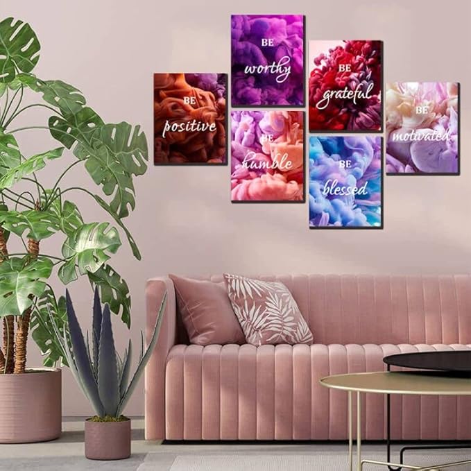 Inspirational Wall Art for Women, Framed Motivational Canvas Wall Art Positive Quote for Living Room Bedroom Office, Stretched Ready to Hang (Set of 6, 8X10in, Framed)