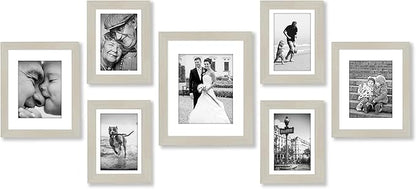 Americanflat Set of 7 Picture Frames with Shatter-Resistant Glass - Gallery Wall Frame Set with One 11x14, Two 8x10 and Four 5x7 Frames - Signature Collection - Light Wood