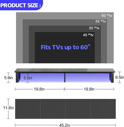 aboxoo 45" TV Riser with Light for 32-60 inch TV, TV Riser Stand Shelf, Tabletop TV Stand Riser, Computer Monitor Table for Home Living Room, Study Office (Black)