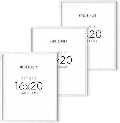 HAUS AND HUES White Oak Wood 16x20 Picture Frames - Set of 3, Modern Frames for Posters and Photos