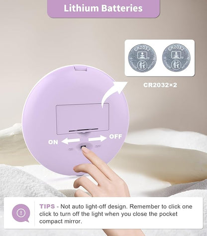 WOBSION Travel Compact Mirror,Portable 1x/10x LED Makeup Mirror with Magnification,Handheld 2-Sided Pocket Mirror, 3.5in Small Mirror for Purse,Handbag,Gift,Purple