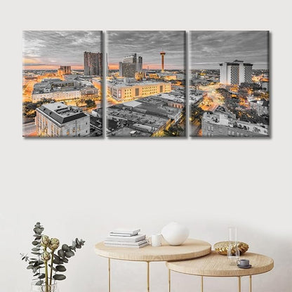 TUMOVO 3 Panel San Antonio Texas USA Downtown City Skyline Modern Artwork Wall Decor Skyscrapers Cityscape Pictures Bathroom Decor Wall Art Print on Canvas Framed Ready to Hang (36" Wx16 H)