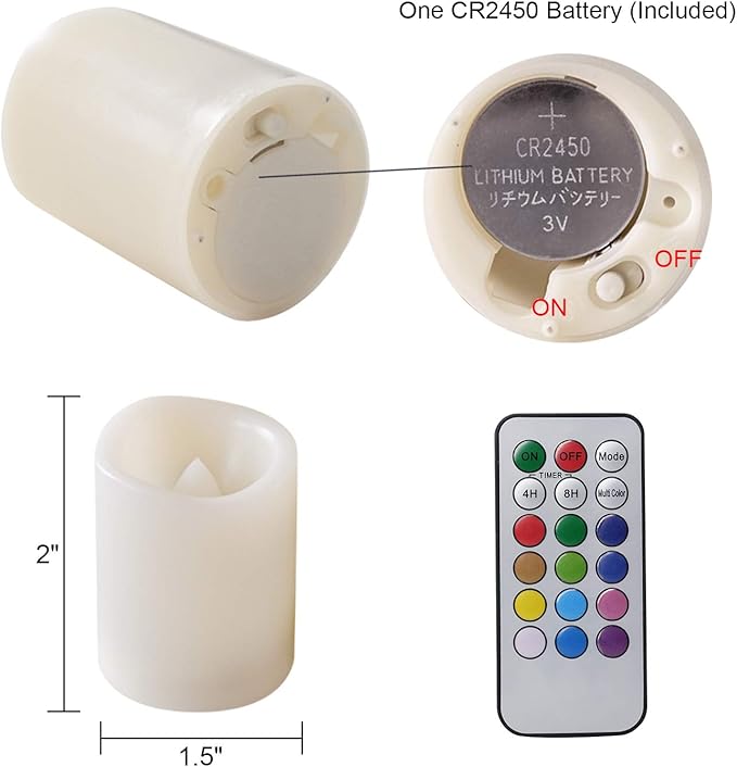 Color Changing Flameless Votive Candles with Remote and Timer, Battery Operated White LED Flickering 12 Pack Halloween Christmas Decor (1.5 x 2 Inches)