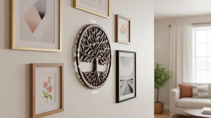 Intricately Handcrafted Decorative Wooden Wall Panel Hanging Sculpture Statue Plaque Art Home Living Room Office Decor Accent Designer Boho Farmhouse Tree Of Life Decor, 12 Inch, Round, Rustic Brown