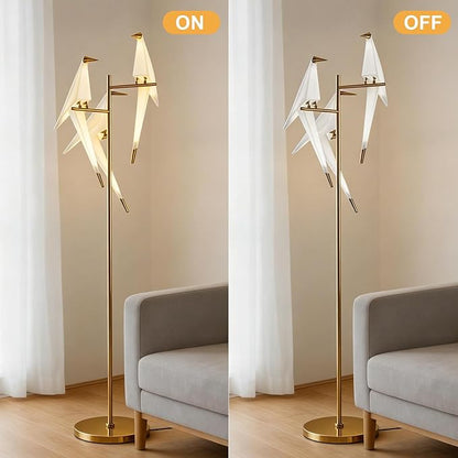 Nordic Paper Crane Floor Lamp, 3-Light Artistic Standing Lamp with LED Lighting, Modern Bird Design with Metal Frame, Decorative Floor Lamp for Living Room, Bedroom, Office & Reading Corner