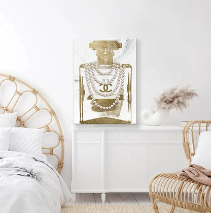 Vintage Perfume Bottle Canvas Wall Art Modern Luxury Posters Print Fashion Glam Poster Picture for Bedroom Make up Room Home Decor 24"x36"
