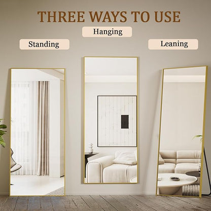 Koonmi 71"x26" Floor Mirror Full Length, Bedroom Floor Body Mirror with Stand, Large Gold Mirror, Leaning, Standing or Hanging Horizontally/Vertically
