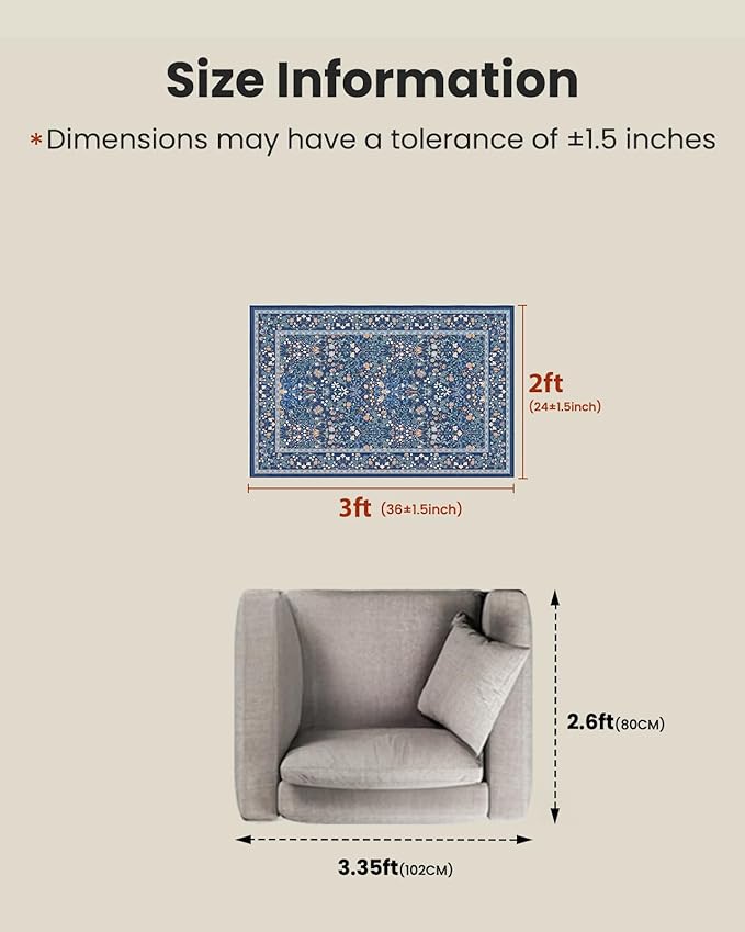 AMADA HOMEFURNISHING Entryway Rugs 2x3 Small Rug, Floral Washable Area Rug Door Mat with Non-Slip Backing, Soft Low Pile and Durable Edge Binding Throw Rug, for Entryway, Kitchen, Bathroom