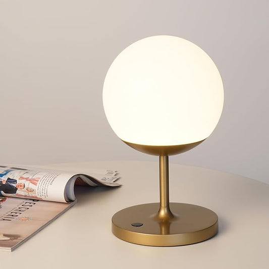 WEILAILUX Cordless Table Lamp with Globe Shade, Rechargeable Dimmable Bedside Light, Shower Lamp Waterproof, Touch Control, 8-72 Hours Runtime, 2700K Warm White for Indoor Outdoor (Gold, Short)