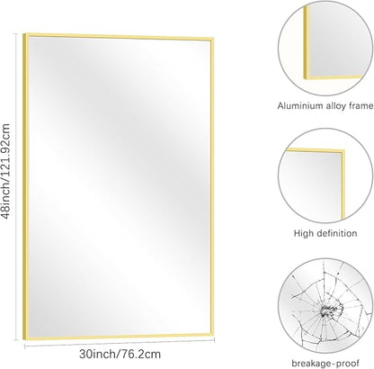 COFENY Gold Bathroom Mirror for Wall, 30x48 Inch Rectangle Mirrors with Metal Frame, Modern Vanity Wall Mirror Decor for Bathroom Living Room, Entryway Hangs Horizontal or Vertical
