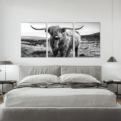 Funny Highland Cow Canvas Wall Art Vintage Farmhouse Cow Picture for Bathroom Wall Decor Black and White Animal Print Artwork for Country House Living Room Bedroom Decoration 20x28inchx3pcs