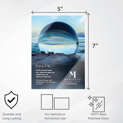 Mantello Clear Acrylic Frame - 5x7 Acrylic Picture Frames, Set of 6 - Modern, Minimalist Front-Loading Photo Frame - Wall Mount or Desktop Stand - for Home, Office, or Business Display, 6-Pack