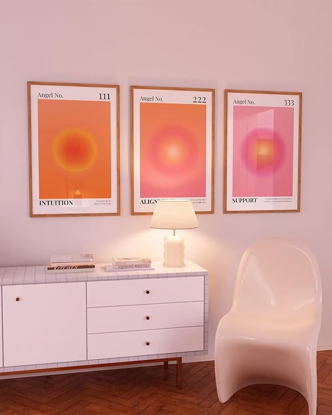 Colorful Angel Number Aura Poster Set of 3 Spiritual Posters Canvas Grainy Gradient Prints Trendy Preppy Wall Art Aesthetic Room Decor Affirmation Inspirational Quotes Wall Art 12x16 Inch Unframed