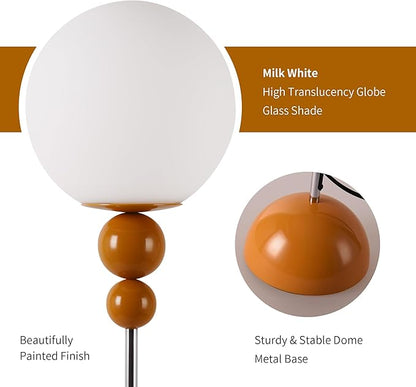 DEC LUCE DECOLUCE LIGHTING Modern Floor Lamps for Living Room, Globe Glass Shade Floor lamp for Bedroom, Standing lamp for Office, Corner(Orange)