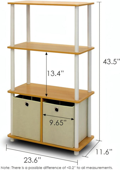 Furinno Go Green 4-Tier Multipurpose Storage Rack Shelving Unit with Bins (Set of 2), Beech
