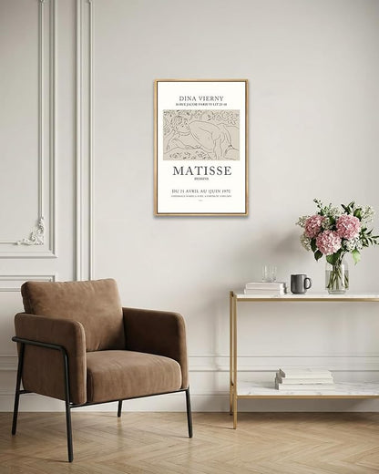 Zzuyi Framed Matisse Neutral Wall Art,Minimalist Body Line Prints,Modern Abstract Aesthetic Pictures for Bedroom, Bathroom, Dining Room Decor 16x24in