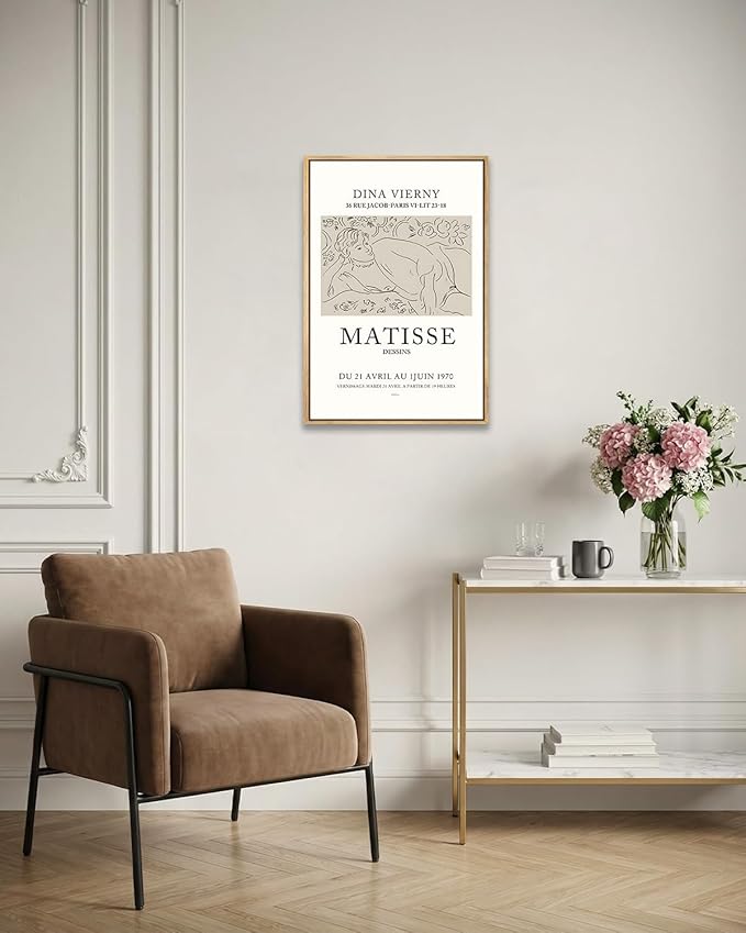 Zzuyi Framed Matisse Neutral Wall Art,Minimalist Body Line Prints,Modern Abstract Aesthetic Pictures for Bedroom, Bathroom, Dining Room Decor 12x16in