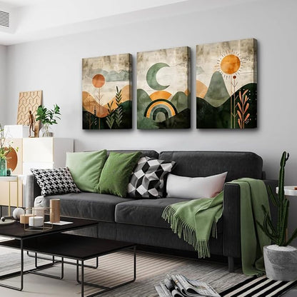 TTHYUEWS Large Wall Decor For Living Room Boho Wall Art For Bedroom Office Wall Decorations Canvas Print Paintings Abstract Geometry Wall Pictures Modern Home Decor Artwork 3 Piece Ready To Hang