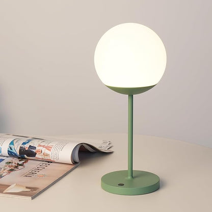 WEILAILUX Cordless Table Lamp with Globe Shade, Rechargeable Dimmable Bedside Light, Shower Lamp Waterproof, Touch Control, 8-72 Hours Runtime, 2700K Warm White for Indoor Outdoor (Green, Mini)