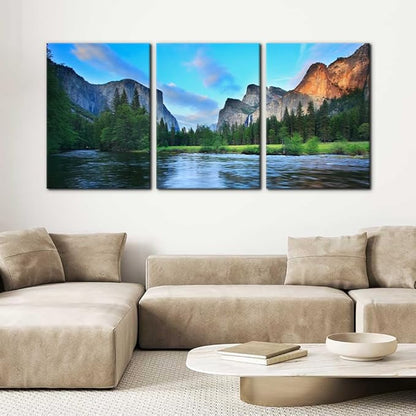 Pacimo Mountain Canvas Wall Art Panorama of Yosemite Valley Pictures Painting National Park Modern Artwork Lake Nature Landscape Framed Wall Art for Living Room Bedroom Office Wall Decor - 20"x28"x3