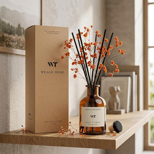 WEALD TRIBE Flower Reed Diffuser Set Neroli Scent for Bathroom Accessories Shelf Decor & Air Fresheners, Sticks Defusers with 4.0 fl oz Essential Oils & Leaves, House Bedroom Office Decor & Gifts