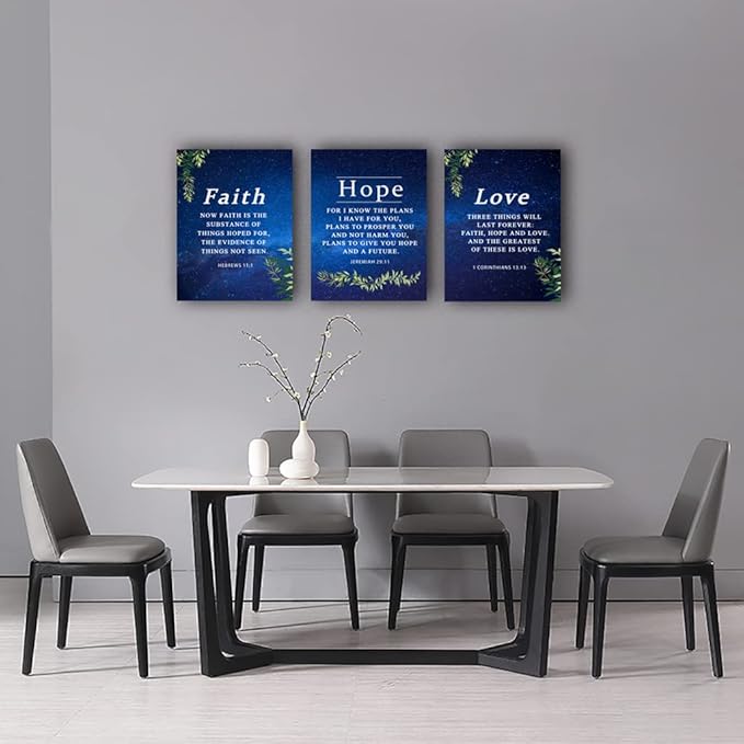 Faith & Hope Bible Verse Wall Art - Christian Canvas Wall Art, Religious Decor Gift for Living Room & Bedroom (29 x 38cm x 3pcs) Framed Starry Sky
