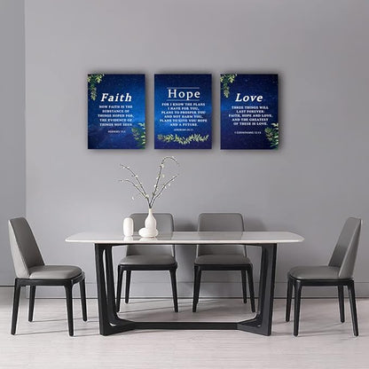 Faith & Hope Bible Verse Wall Art - Christian Canvas Wall Art, Religious Decor Gift for Living Room & Bedroom (29 x 38cm x 3pcs) Framed Starry Sky