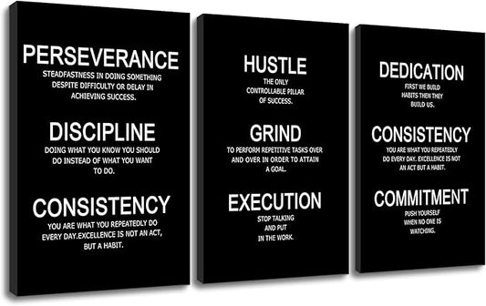 Inspirational Wall Art Perseverance Dedication Success Quote Office Decor Motivational Poster Canvas Prints Artwork for Living Room Modern Home Painting Pictures Stretched and Framed [48''W x 24''H]