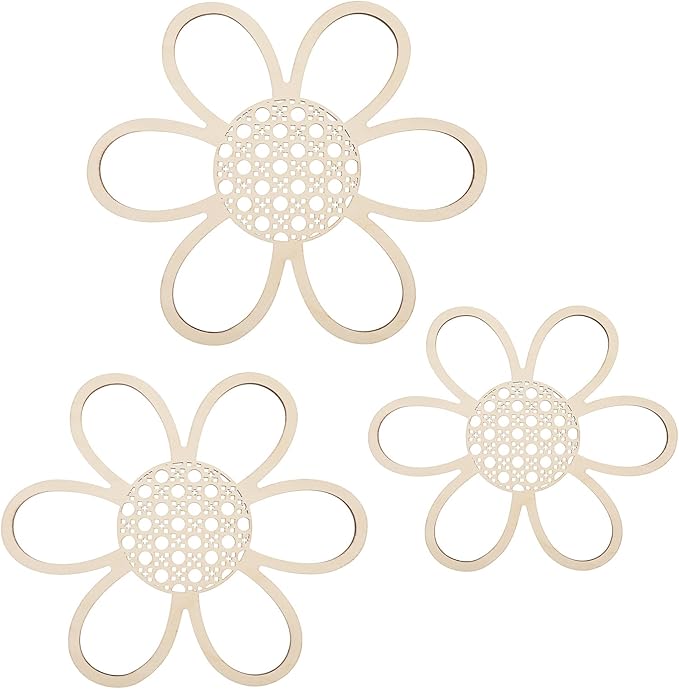 HJZHII 3 Pcs Boho Daisy Wall Decor, Daisy Flower Wall Hanging Pendant Boho Wooden Flower Decors Nursery Art Sign Decor for Home Bedroom Farmhouse Bathroom Office Housewarming Gifts