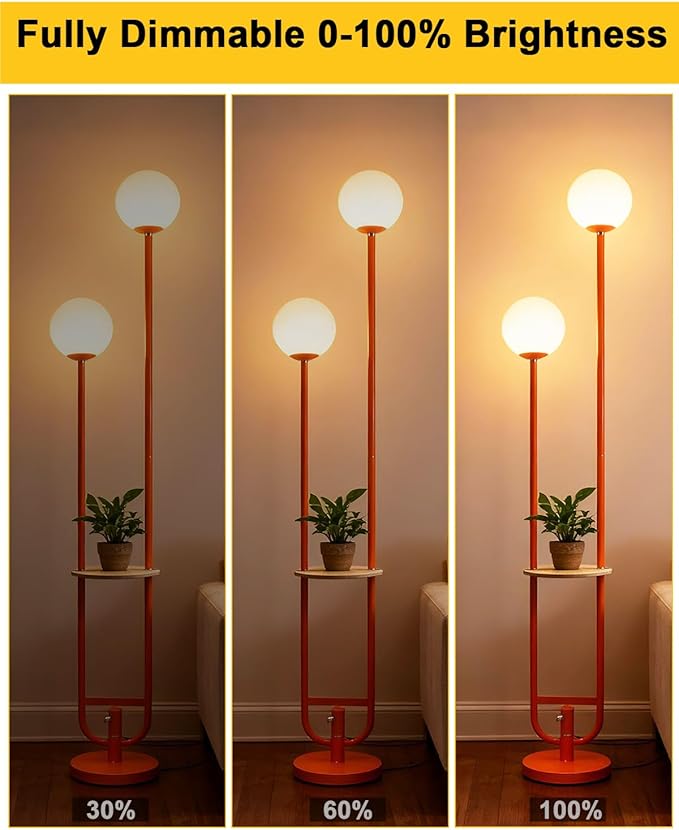 Lightdot 63IN Orange Floor Lamp 2 Globe Mid Century Standing Lamps with Bulbs Included Unique Vintage Dimmable Tall Floor Lamp with 5Lbs Heavy Base for Living Room/Wedding/Sofa Beside/Corner Decor