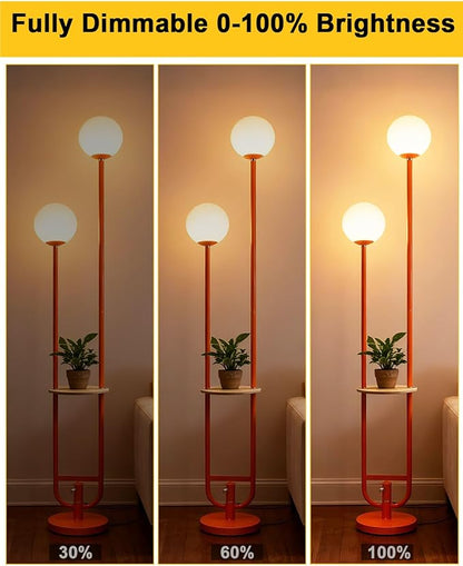 Lightdot 63IN Orange Floor Lamp 2 Globe Mid Century Standing Lamps with Bulbs Included Unique Vintage Dimmable Tall Floor Lamp with 5Lbs Heavy Base for Living Room/Wedding/Sofa Beside/Corner Decor