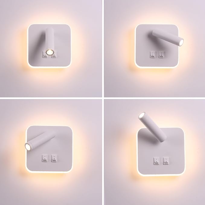 Wall Wash Light White Bed LED with Interior Wall Adjustable Spotlight Reading lamp Wall lamp for Hallway Bedroom Stairs Hotels Indoor Bedside Lamp 3000K (3W + 10W)