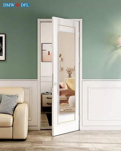 DMWOODFL 48"x14" Rounded Rectangle Over The Door Mirror - Full Length Tempered Glass & Aluminum Frame, No Drill Installation for Bedroom, Bathroom, Closet, Entryway (Silver White)