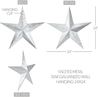 VHC Brands Patriotic Faceted Metal Star Galvanized Wall Hanging 24x24, Independence Day Decor, American Star Design, Distressed Appearance Metal Wall Hanging