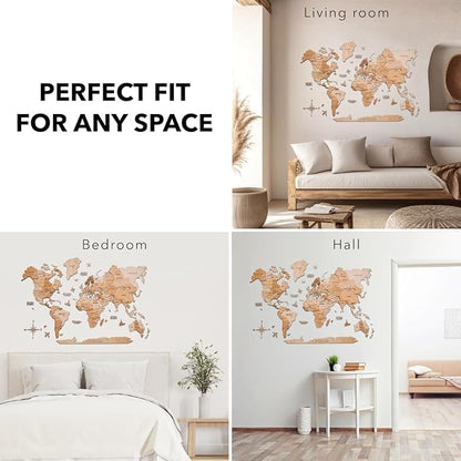Enjoy The Wood 3D Wooden World Map Wall Art - Large Travel Map with Pins for Art Decor - Decorative Map of the World for Home, Office - Travel Wall Art Housewarming Gift Idea (Light, L, Unframed)